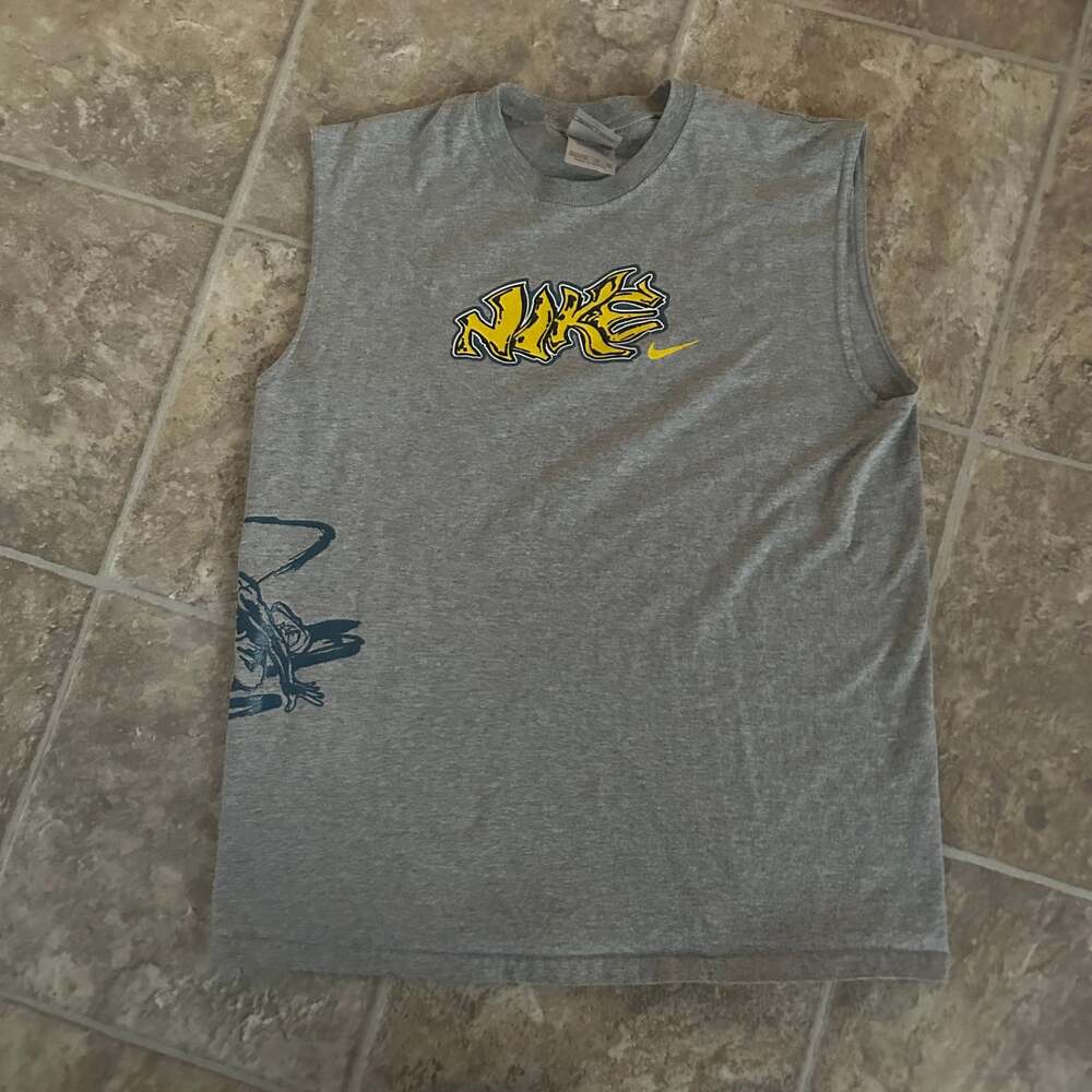 Vintage Nike Center Swoosh Tank Top T Shirt Size Large Gray Y2K